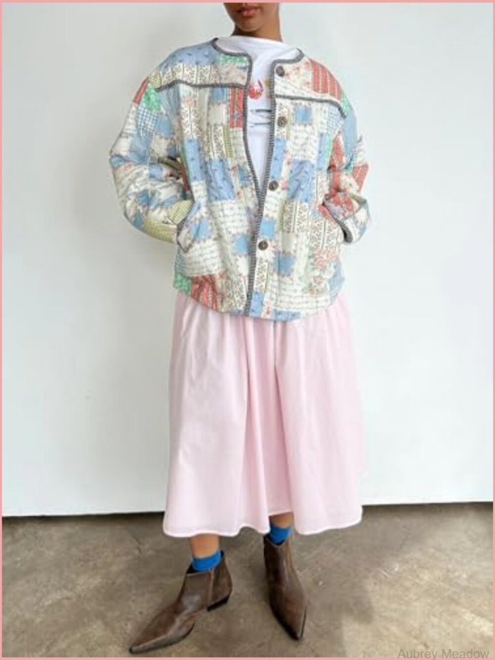 Women's Floral Print Quilted Puffer Jacket Long Sleeve Lightweight Open Front - Picture 3 of 5